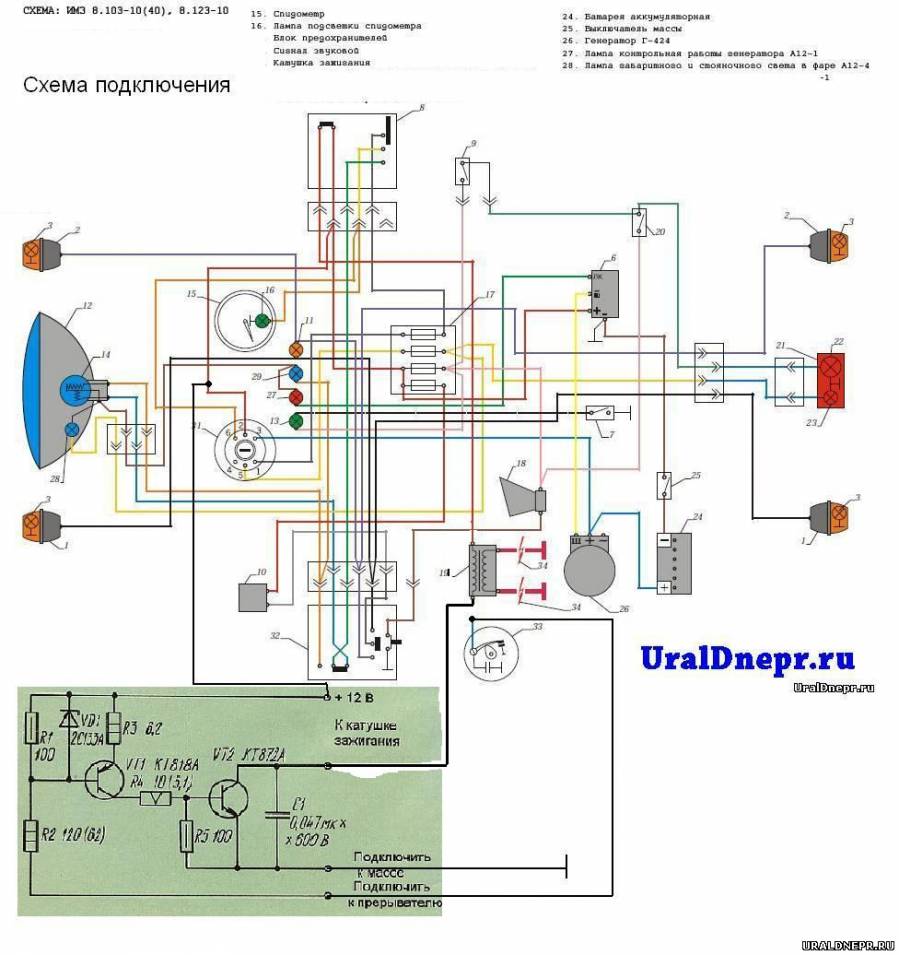 Электрическая схема мотоцикла урал 12 вольт с контактным зажиганием